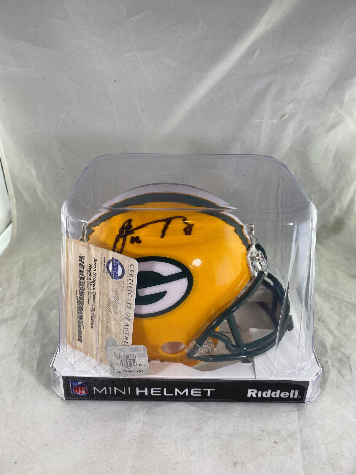 Aaron Rodgers / Autographed Green Bay Packers Logo Riddell Mini Helmet / Steiner