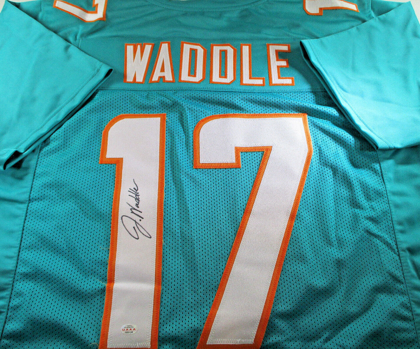 Jaylen Waddle / Autographed Miami Dolphins Custom Football Jersey / C.O.A.