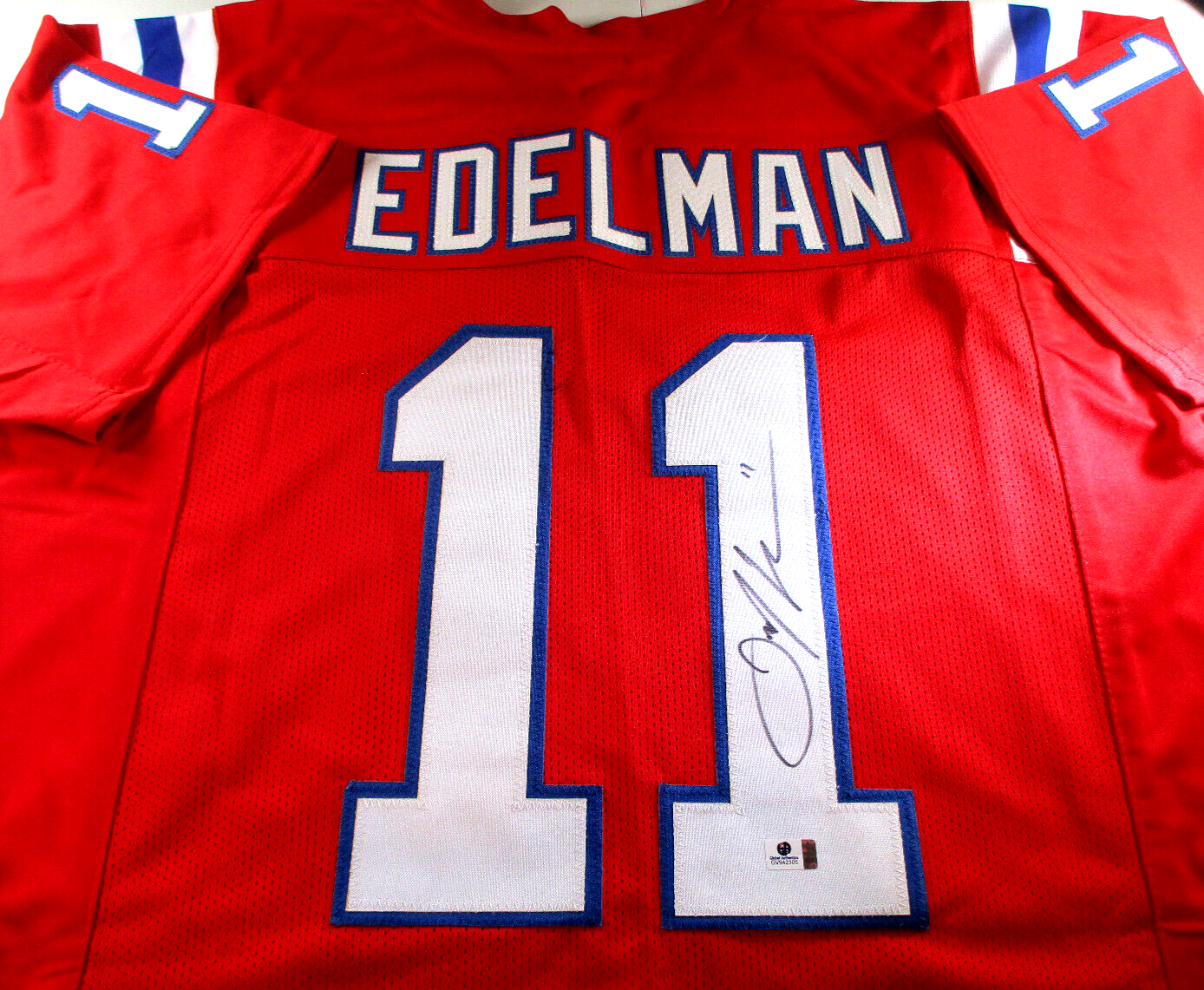 Julian Edelman / Autographed New Engalnd Patriots Red Custom Jersey / C.O.A.