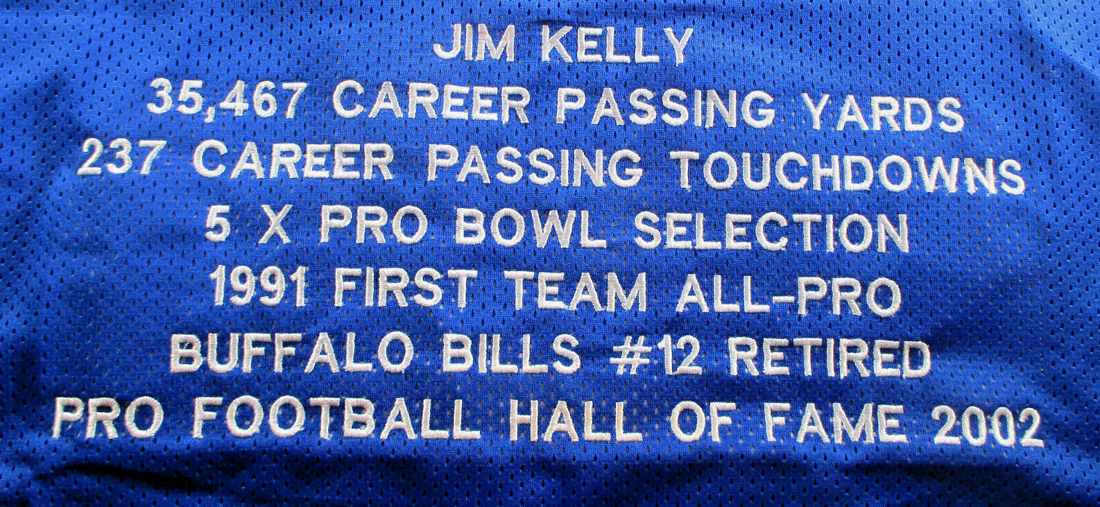 Jim Kelly / Autographed Buffalo Bills Blue Custom "Stat" Jersey / Beckett