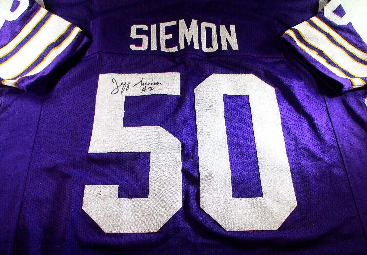 Jeff Siemon / Autographed Monnesota VIkings Purple Custom Jersey  / JSA Witness