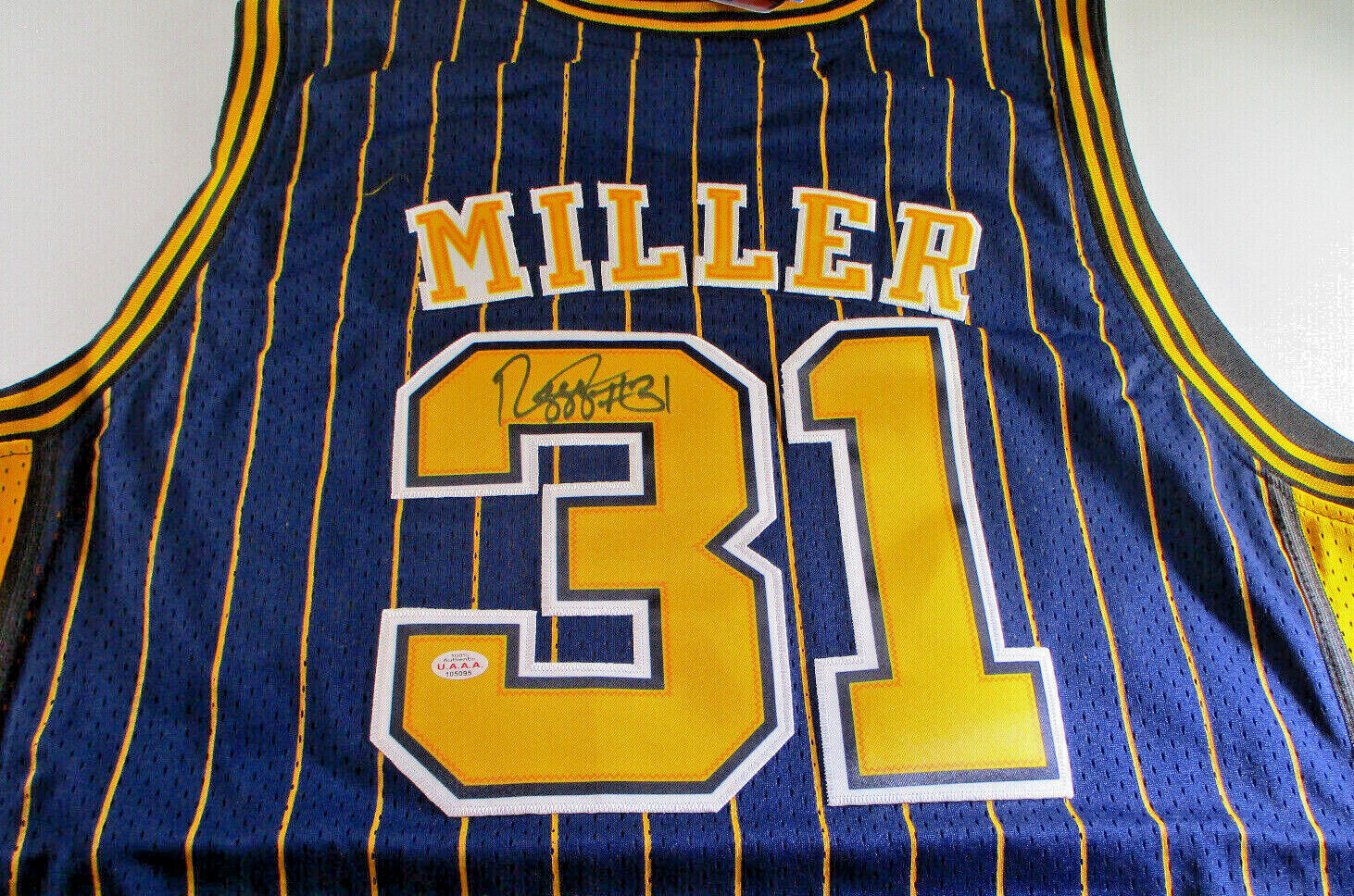Reggie Miller / Autographed Indiana Pacers Blue Pro Style Throwback Jersey / COA