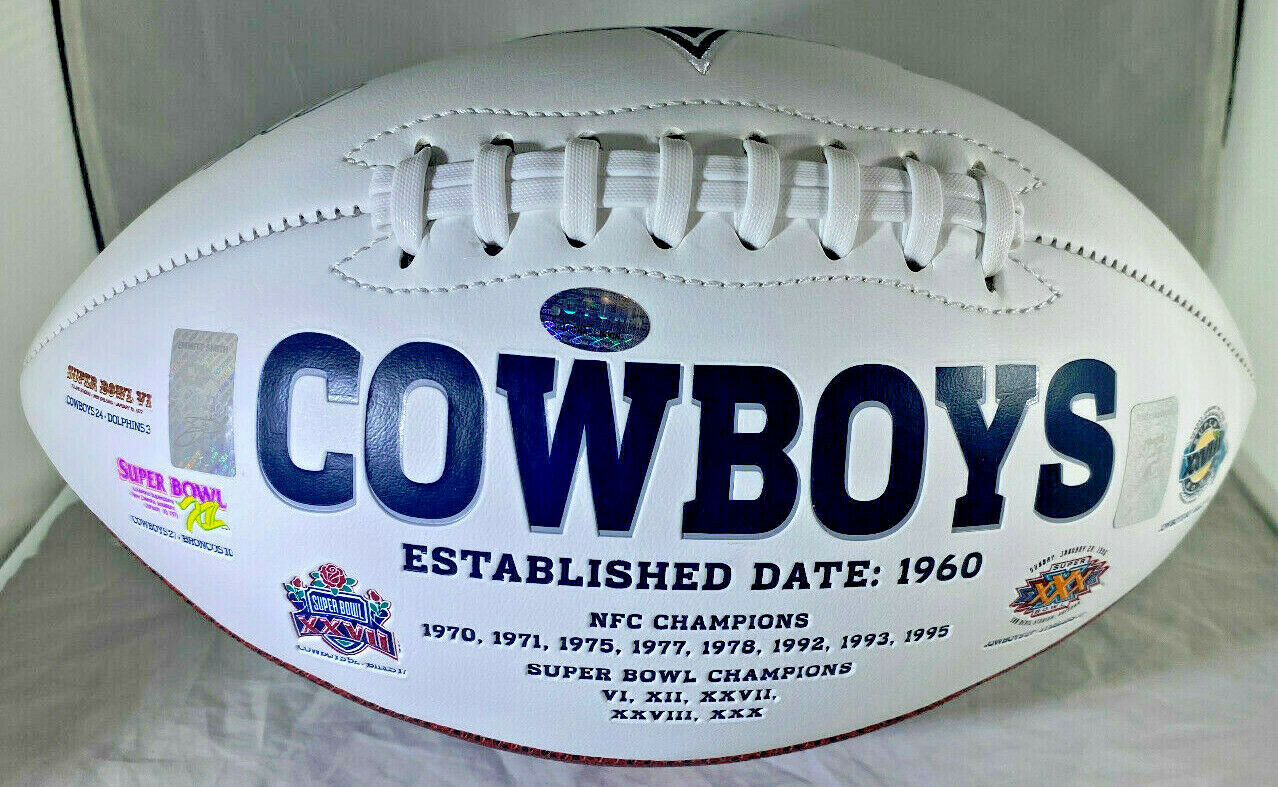 Aikman, Irvin & Smith / Autographed Dallas Cowboys White Football / Player Holos