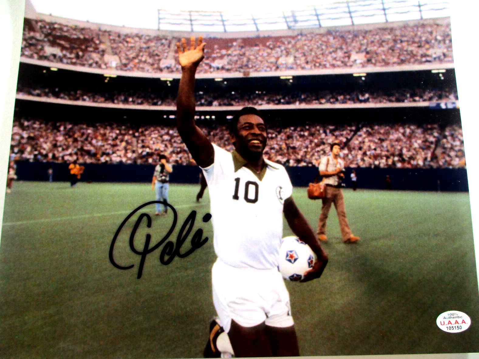 Pele / Autographed 8 x 10 Team Brazil Game Action Color Photograph  / C.O.A.