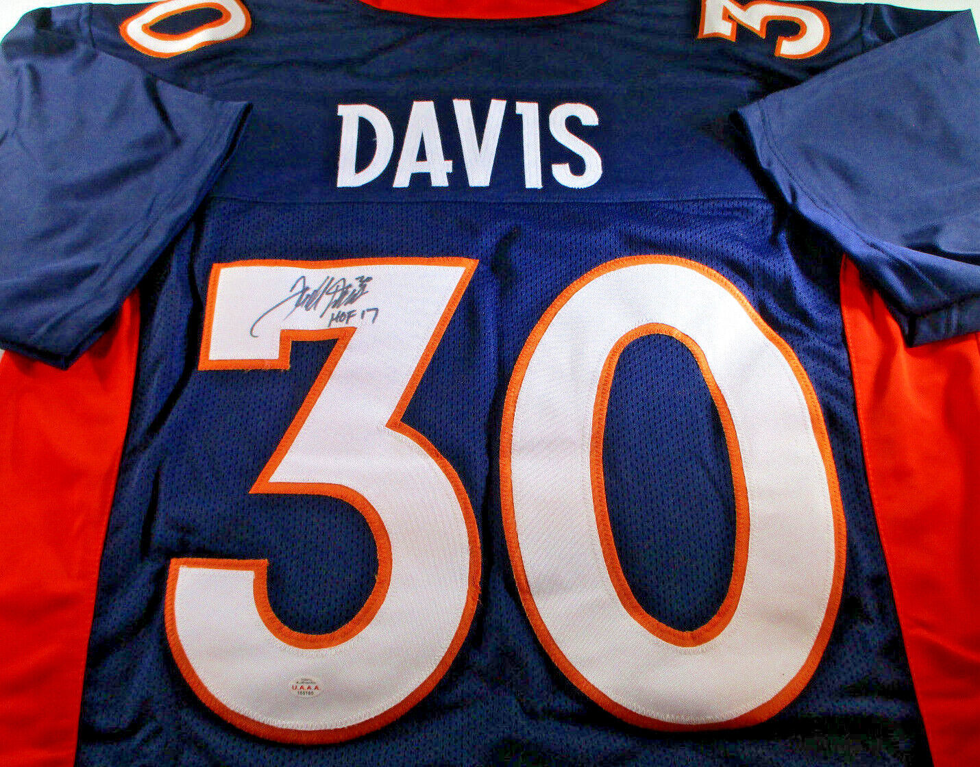 Terrell Davis / Autographed Denver Broncos Blue Custom Football Jersey / C.O.A.