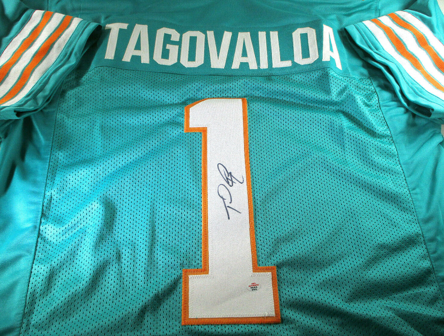 Tua Tagovailo / Autographed Miami Dolphins Teal Custom Football Jersey / COA