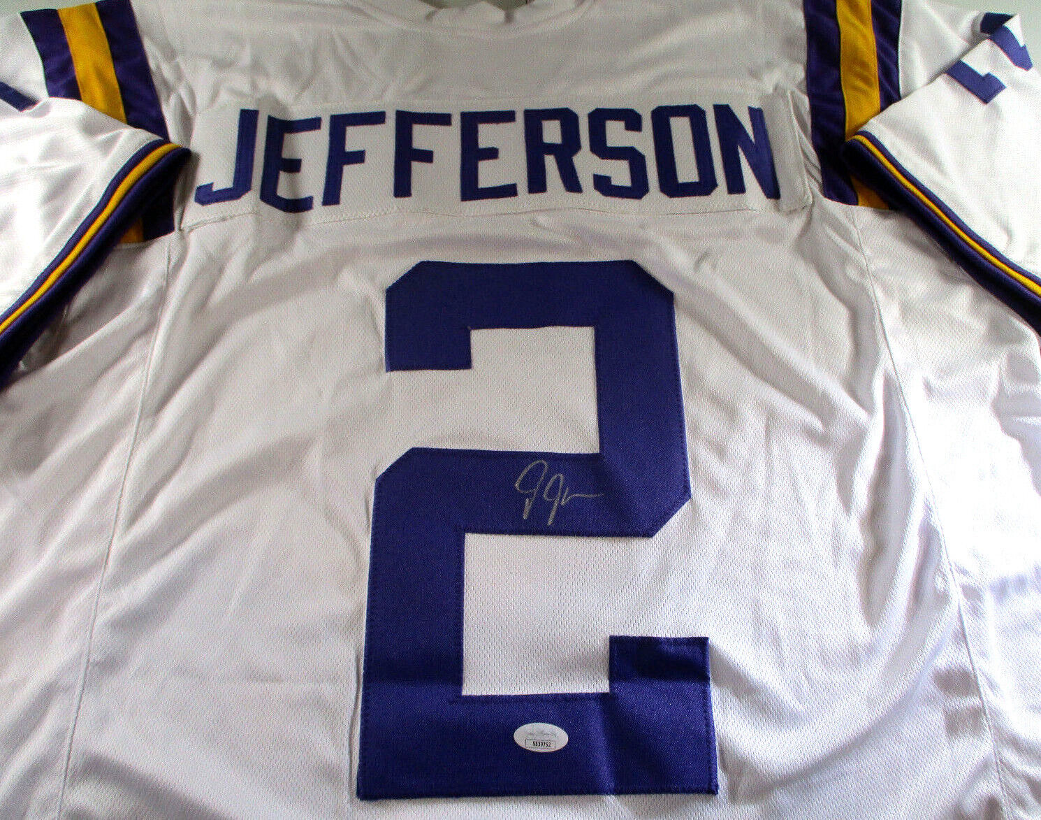 Justin Jefferson / Autographed Lsu Tigers White Custom Football Jersey / JSA COA