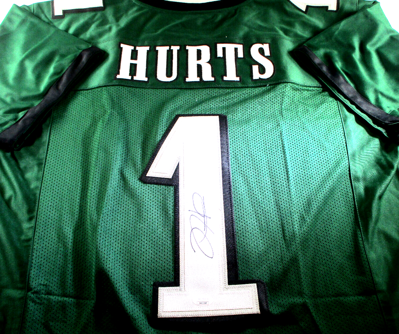 Jalen Hurts / Autographed Philadelphia Eagles Green Custom Football Jersey / JSA