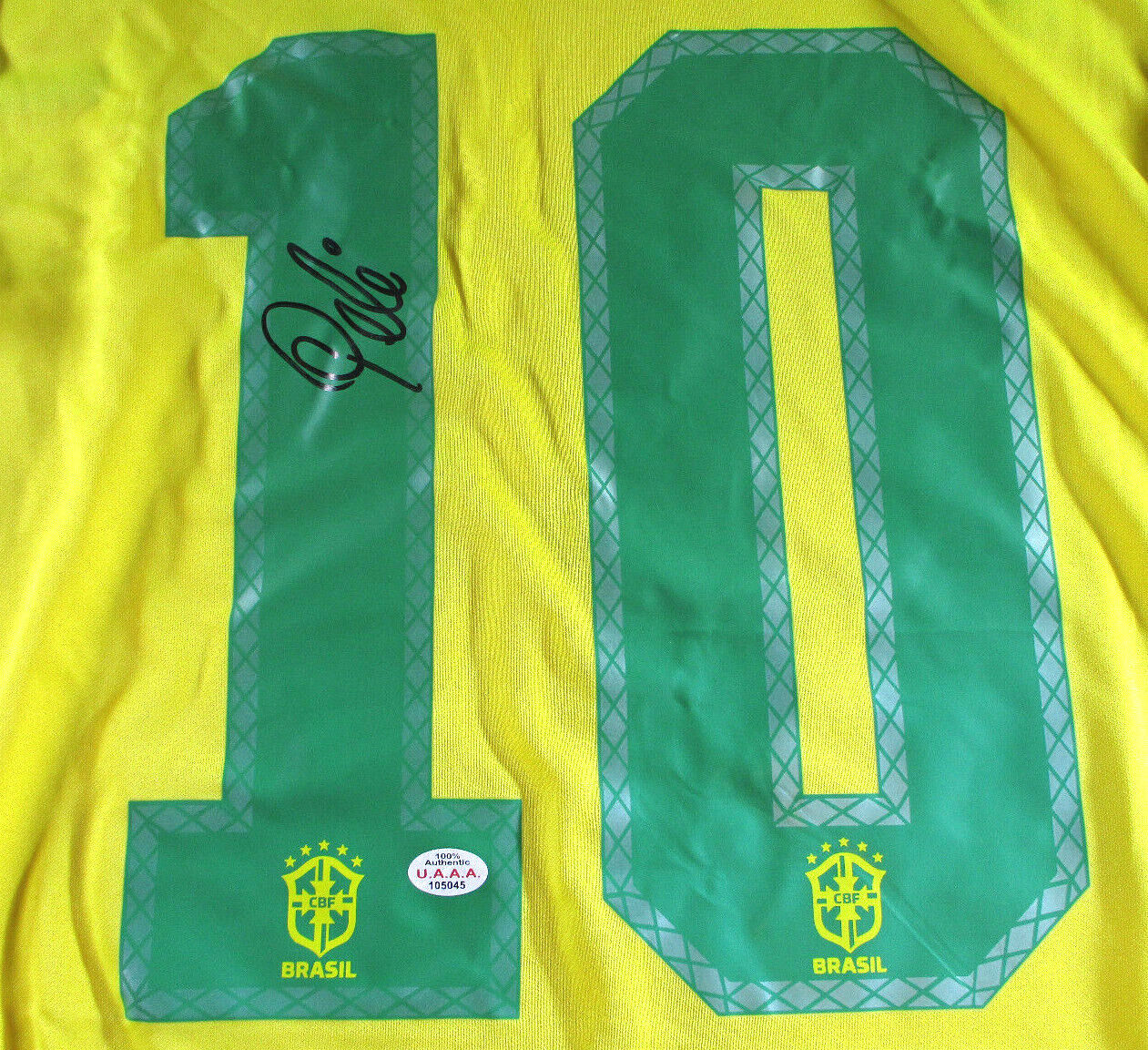Pele / Autographed Team Brazil Dri-Fit Yellow Pro Style Soccer Jersey / C.O.A.