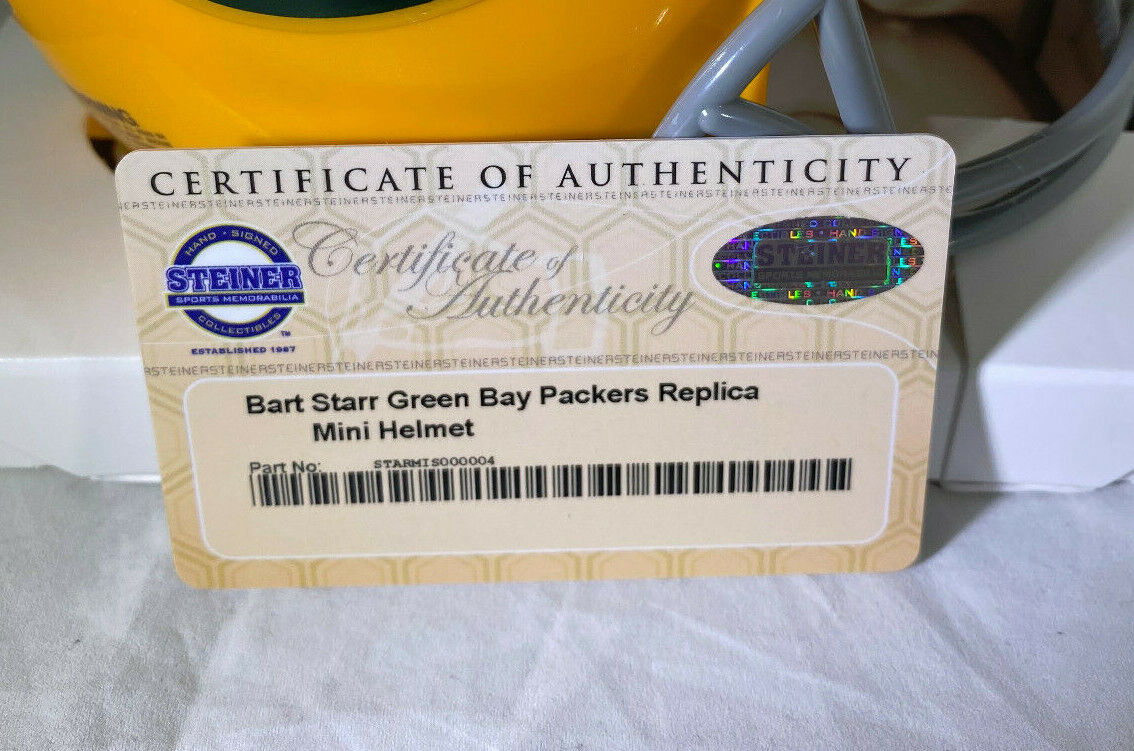Bart Starr / Nfl Hof / Autographed Green Bay Packers Logo Mini Helmet / Steiner