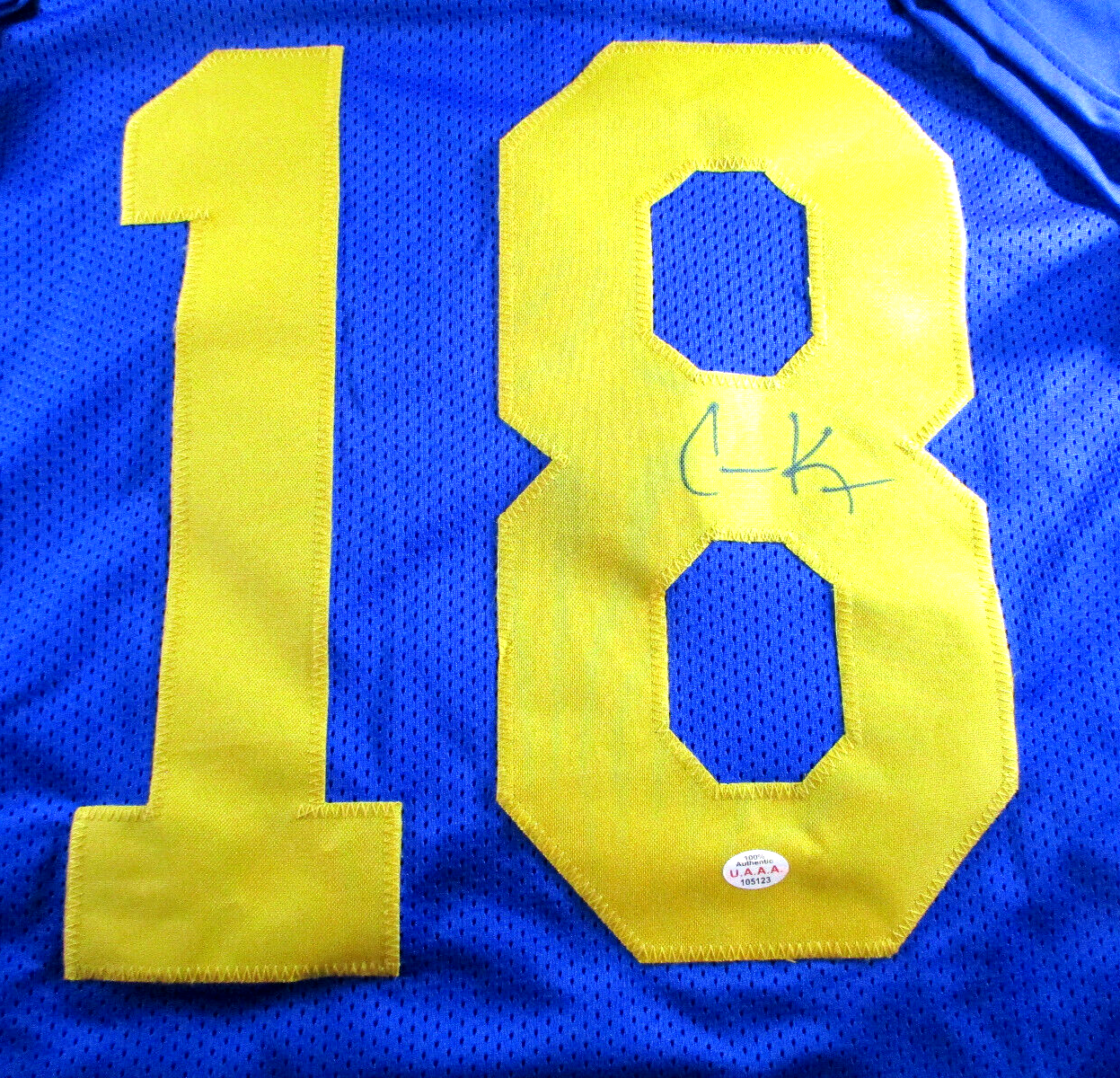 Cooper Kupp / Autographed Los Angeles Rams Blue Custom Football Jersey / C.O.A.