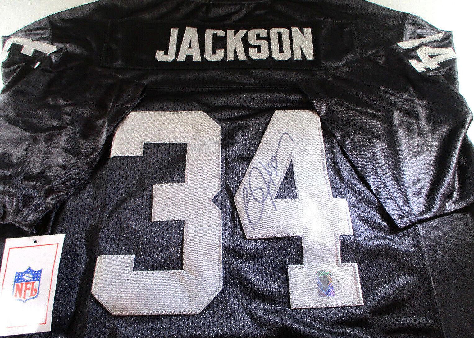Bo Jackson / Autographed Oakland Raiders Throwback Football Jersey / Bo Holo