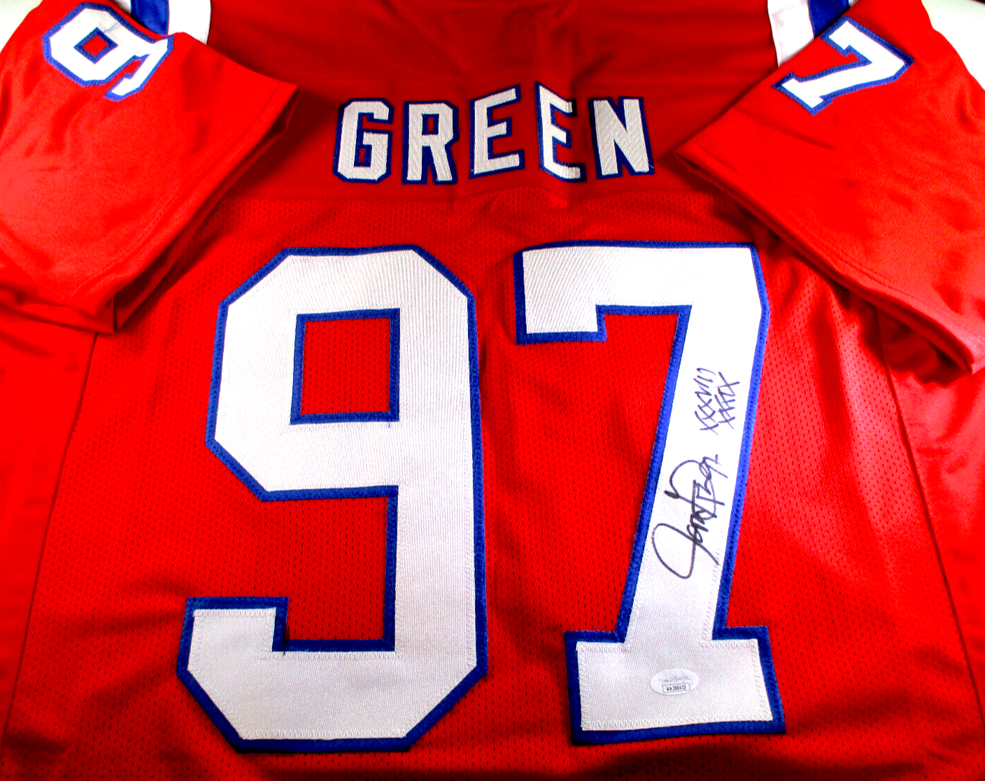 Jarvis Green / Autographed New England Patriots Custom Football Jersey / JSA COA